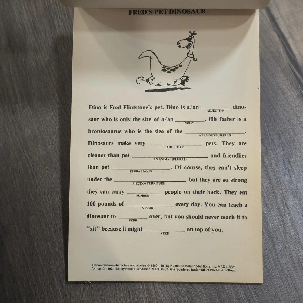 Vintage Flintstone's Mad Libs‎ Party Game Activity Book, Partially Used 1980